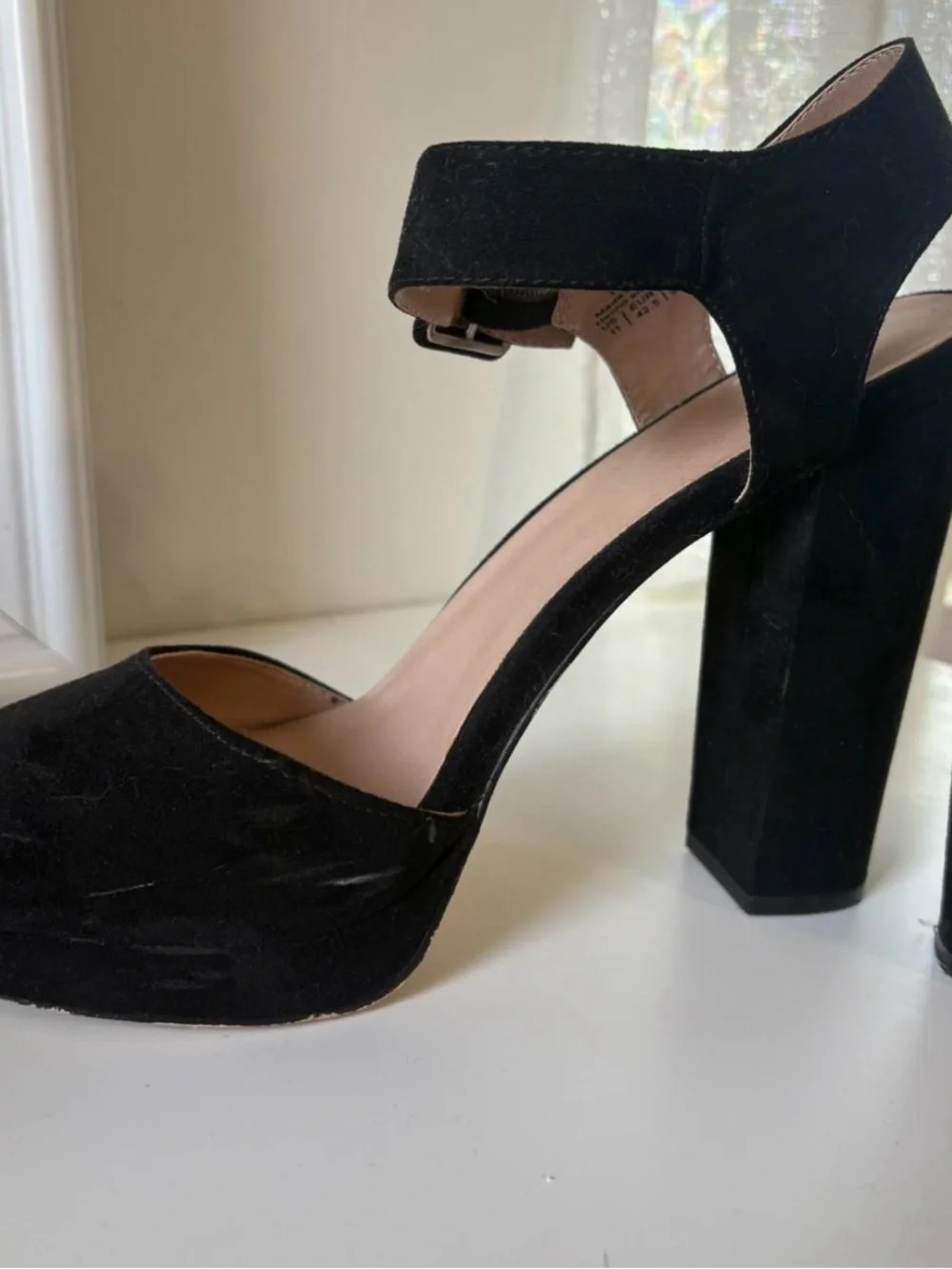 Women’s Black Suede High Block Heel Sandals